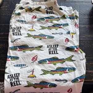 Lazy One White Cotton PJ Pants with Pastel Fish Print and pockets.